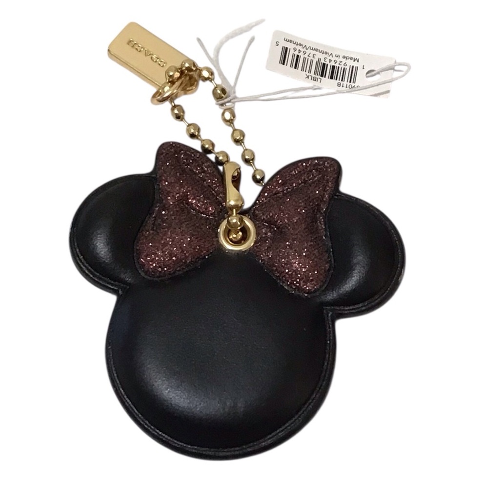 Coach X Disney Keychain Black and Brown Leather With Gold Accents Bag Charm Key